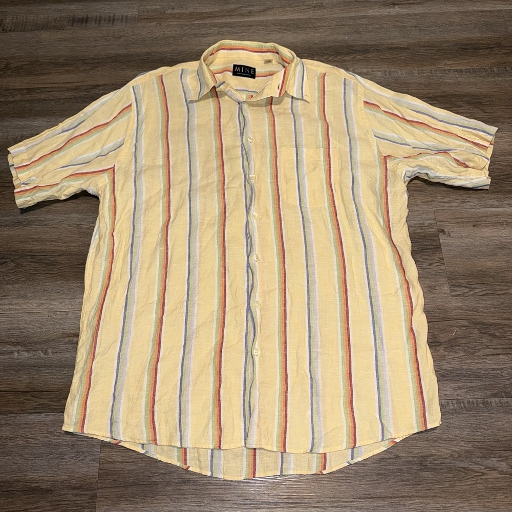 MINE London Shirt Mens XL 100% Linen Button Down Coastal Resort Preppy Casual